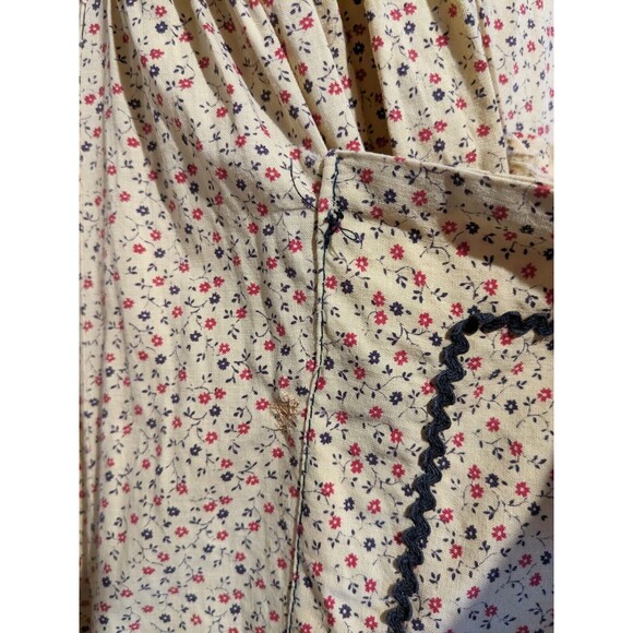 Rare 40s Calico Cotton Apron Dress S/M Patio Peasant Yellow Wrap Ric Rac Pocket - Picture 3 of 8